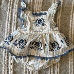 Haute Hippie Cream and Blue Baby Romper NWOT